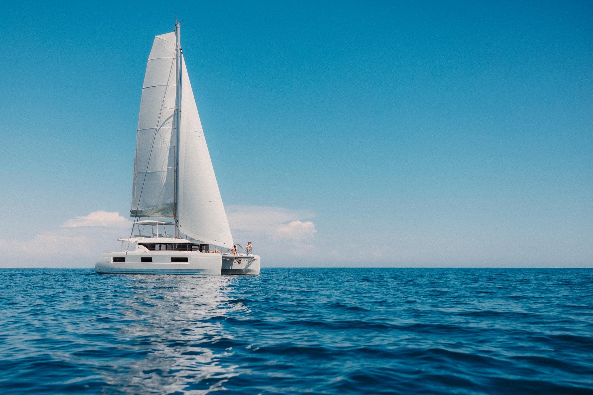 Lagoon 46 sailing catamaran underway